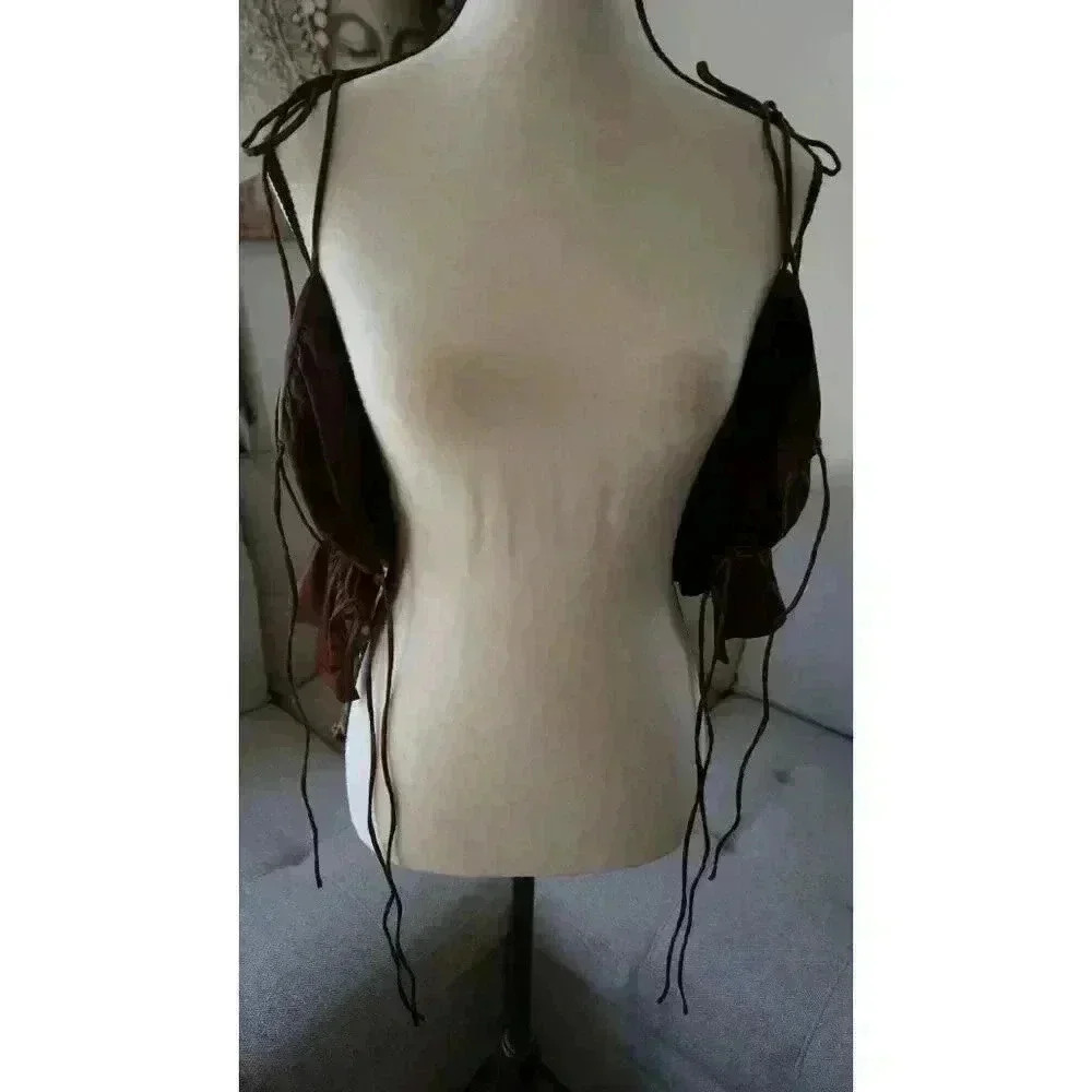 Tic Toc Women's Satin Brown Tie-Front Bustier Top, Size L - Picture 10 of 13